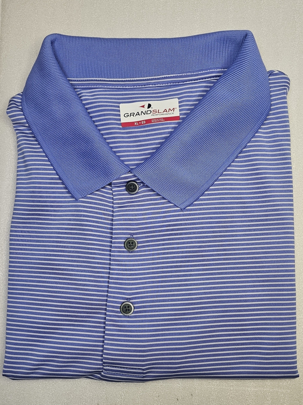 Grand Slam Men's Periwinkle Striped Performance Polo